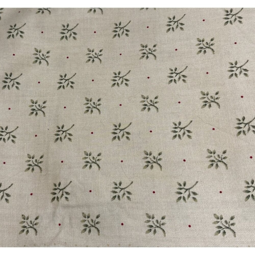 Maywood Studio Christmas Past Fabric 1/2 yard x 44" Beige Green Leaves Red Dots